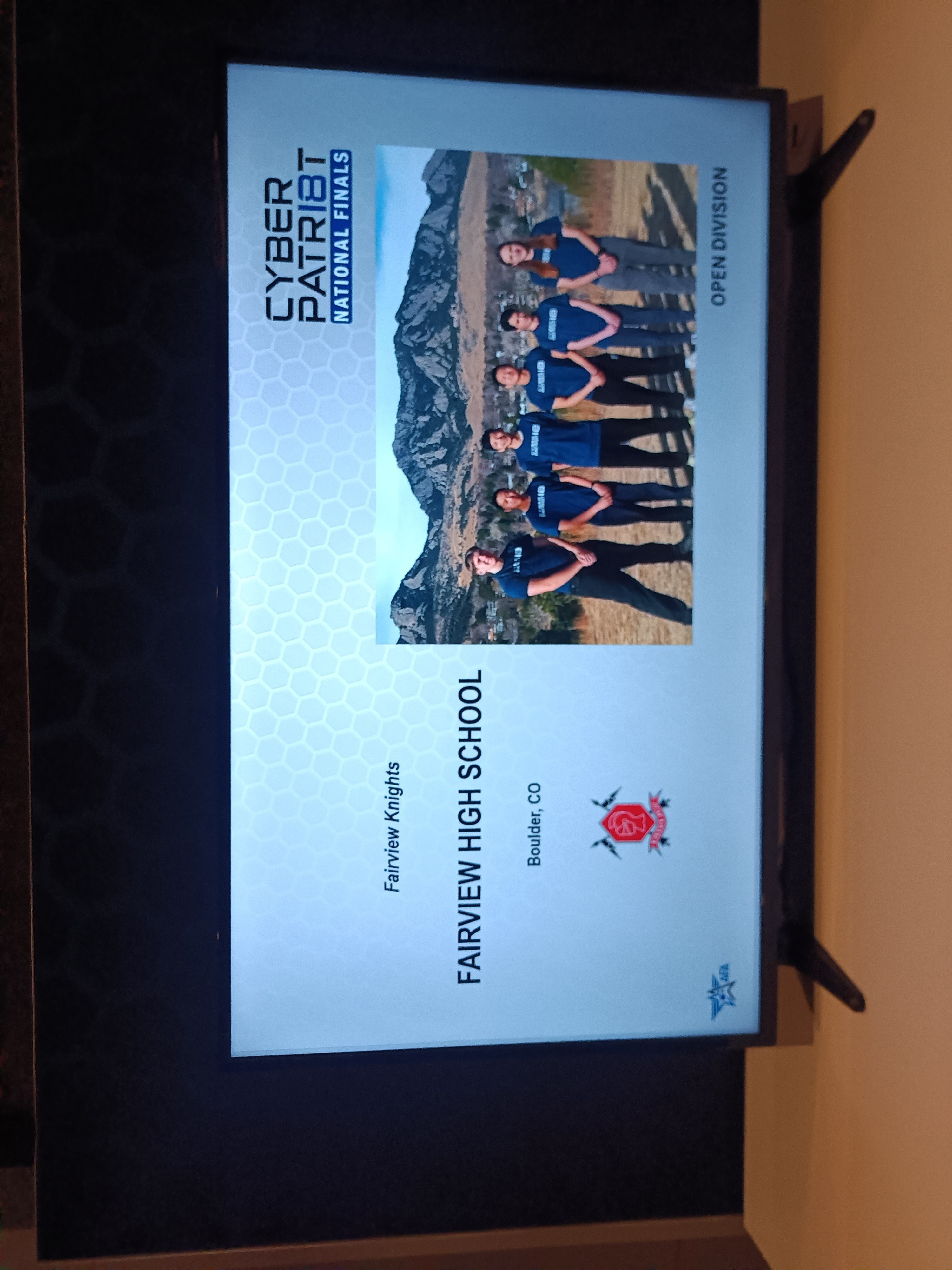 Our really bad team picture featured on screen at the National Finals